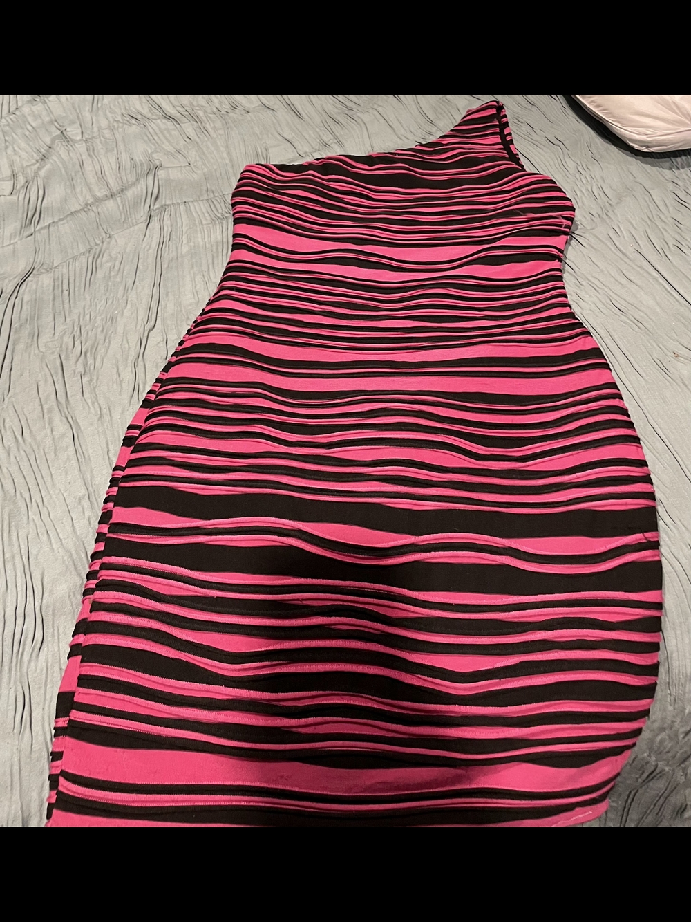 HeartSoul One-Shoulder Hot Pink and Black Striped Bodycon Dress